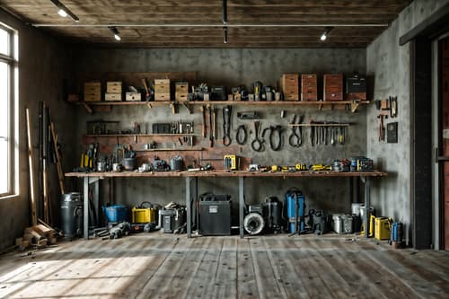photo from pinterest of contemporary-style interior designed (workshop interior) with tool wall and messy and wooden workbench and tool wall. . with . . cinematic photo, highly detailed, cinematic lighting, ultra-detailed, ultrarealistic, photorealism, 8k. trending on pinterest. contemporary interior design style. masterpiece, cinematic light, ultrarealistic+, photorealistic+, 8k, raw photo, realistic, sharp focus on eyes, (symmetrical eyes), (intact eyes), hyperrealistic, highest quality, best quality, , highly detailed, masterpiece, best quality, extremely detailed 8k wallpaper, masterpiece, best quality, ultra-detailed, best shadow, detailed background, detailed face, detailed eyes, high contrast, best illumination, detailed face, dulux, caustic, dynamic angle, detailed glow. dramatic lighting. highly detailed, insanely detailed hair, symmetrical, intricate details, professionally retouched, 8k high definition. strong bokeh. award winning photo.