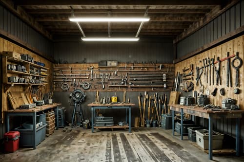 photo from pinterest of contemporary-style interior designed (workshop interior) with tool wall and messy and wooden workbench and tool wall. . with . . cinematic photo, highly detailed, cinematic lighting, ultra-detailed, ultrarealistic, photorealism, 8k. trending on pinterest. contemporary interior design style. masterpiece, cinematic light, ultrarealistic+, photorealistic+, 8k, raw photo, realistic, sharp focus on eyes, (symmetrical eyes), (intact eyes), hyperrealistic, highest quality, best quality, , highly detailed, masterpiece, best quality, extremely detailed 8k wallpaper, masterpiece, best quality, ultra-detailed, best shadow, detailed background, detailed face, detailed eyes, high contrast, best illumination, detailed face, dulux, caustic, dynamic angle, detailed glow. dramatic lighting. highly detailed, insanely detailed hair, symmetrical, intricate details, professionally retouched, 8k high definition. strong bokeh. award winning photo.
