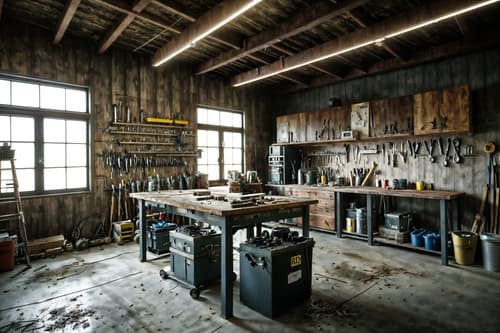 photo from pinterest of contemporary-style interior designed (workshop interior) with tool wall and messy and wooden workbench and tool wall. . with . . cinematic photo, highly detailed, cinematic lighting, ultra-detailed, ultrarealistic, photorealism, 8k. trending on pinterest. contemporary interior design style. masterpiece, cinematic light, ultrarealistic+, photorealistic+, 8k, raw photo, realistic, sharp focus on eyes, (symmetrical eyes), (intact eyes), hyperrealistic, highest quality, best quality, , highly detailed, masterpiece, best quality, extremely detailed 8k wallpaper, masterpiece, best quality, ultra-detailed, best shadow, detailed background, detailed face, detailed eyes, high contrast, best illumination, detailed face, dulux, caustic, dynamic angle, detailed glow. dramatic lighting. highly detailed, insanely detailed hair, symmetrical, intricate details, professionally retouched, 8k high definition. strong bokeh. award winning photo.