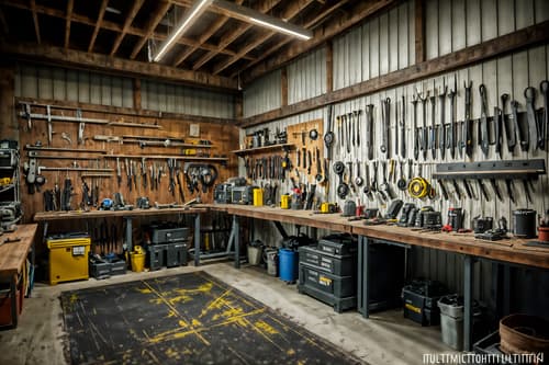 photo from pinterest of contemporary-style interior designed (workshop interior) with tool wall and messy and wooden workbench and tool wall. . with . . cinematic photo, highly detailed, cinematic lighting, ultra-detailed, ultrarealistic, photorealism, 8k. trending on pinterest. contemporary interior design style. masterpiece, cinematic light, ultrarealistic+, photorealistic+, 8k, raw photo, realistic, sharp focus on eyes, (symmetrical eyes), (intact eyes), hyperrealistic, highest quality, best quality, , highly detailed, masterpiece, best quality, extremely detailed 8k wallpaper, masterpiece, best quality, ultra-detailed, best shadow, detailed background, detailed face, detailed eyes, high contrast, best illumination, detailed face, dulux, caustic, dynamic angle, detailed glow. dramatic lighting. highly detailed, insanely detailed hair, symmetrical, intricate details, professionally retouched, 8k high definition. strong bokeh. award winning photo.