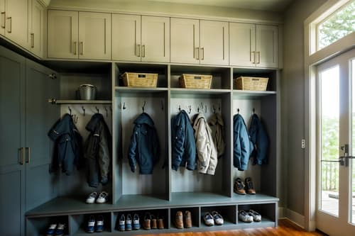 photo from pinterest of contemporary-style interior designed (mudroom interior) with wall hooks for coats and a bench and cabinets and storage drawers and storage baskets and high up storage and cubbies and shelves for shoes. . with . . cinematic photo, highly detailed, cinematic lighting, ultra-detailed, ultrarealistic, photorealism, 8k. trending on pinterest. contemporary interior design style. masterpiece, cinematic light, ultrarealistic+, photorealistic+, 8k, raw photo, realistic, sharp focus on eyes, (symmetrical eyes), (intact eyes), hyperrealistic, highest quality, best quality, , highly detailed, masterpiece, best quality, extremely detailed 8k wallpaper, masterpiece, best quality, ultra-detailed, best shadow, detailed background, detailed face, detailed eyes, high contrast, best illumination, detailed face, dulux, caustic, dynamic angle, detailed glow. dramatic lighting. highly detailed, insanely detailed hair, symmetrical, intricate details, professionally retouched, 8k high definition. strong bokeh. award winning photo.