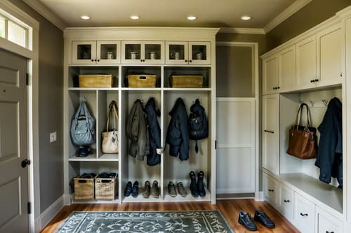 photo from pinterest of contemporary-style interior designed (mudroom interior) with wall hooks for coats and a bench and cabinets and storage drawers and storage baskets and high up storage and cubbies and shelves for shoes. . with . . cinematic photo, highly detailed, cinematic lighting, ultra-detailed, ultrarealistic, photorealism, 8k. trending on pinterest. contemporary interior design style. masterpiece, cinematic light, ultrarealistic+, photorealistic+, 8k, raw photo, realistic, sharp focus on eyes, (symmetrical eyes), (intact eyes), hyperrealistic, highest quality, best quality, , highly detailed, masterpiece, best quality, extremely detailed 8k wallpaper, masterpiece, best quality, ultra-detailed, best shadow, detailed background, detailed face, detailed eyes, high contrast, best illumination, detailed face, dulux, caustic, dynamic angle, detailed glow. dramatic lighting. highly detailed, insanely detailed hair, symmetrical, intricate details, professionally retouched, 8k high definition. strong bokeh. award winning photo.