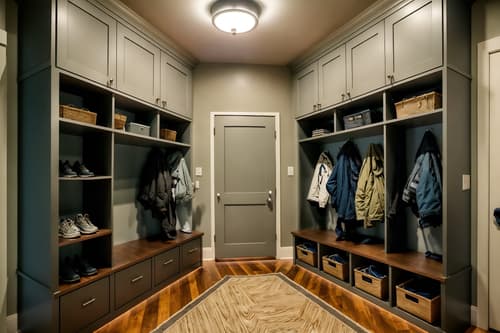 photo from pinterest of contemporary-style interior designed (mudroom interior) with wall hooks for coats and a bench and cabinets and storage drawers and storage baskets and high up storage and cubbies and shelves for shoes. . with . . cinematic photo, highly detailed, cinematic lighting, ultra-detailed, ultrarealistic, photorealism, 8k. trending on pinterest. contemporary interior design style. masterpiece, cinematic light, ultrarealistic+, photorealistic+, 8k, raw photo, realistic, sharp focus on eyes, (symmetrical eyes), (intact eyes), hyperrealistic, highest quality, best quality, , highly detailed, masterpiece, best quality, extremely detailed 8k wallpaper, masterpiece, best quality, ultra-detailed, best shadow, detailed background, detailed face, detailed eyes, high contrast, best illumination, detailed face, dulux, caustic, dynamic angle, detailed glow. dramatic lighting. highly detailed, insanely detailed hair, symmetrical, intricate details, professionally retouched, 8k high definition. strong bokeh. award winning photo.