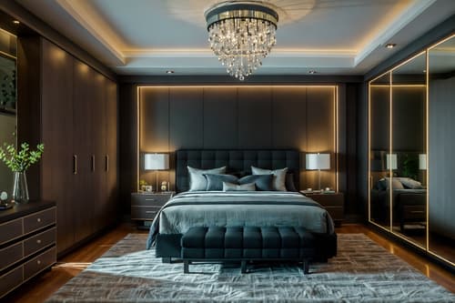 photo from pinterest of contemporary-style interior designed (bedroom interior) with night light and plant and bed and headboard and mirror and dresser closet and storage bench or ottoman and accent chair. . with . . cinematic photo, highly detailed, cinematic lighting, ultra-detailed, ultrarealistic, photorealism, 8k. trending on pinterest. contemporary interior design style. masterpiece, cinematic light, ultrarealistic+, photorealistic+, 8k, raw photo, realistic, sharp focus on eyes, (symmetrical eyes), (intact eyes), hyperrealistic, highest quality, best quality, , highly detailed, masterpiece, best quality, extremely detailed 8k wallpaper, masterpiece, best quality, ultra-detailed, best shadow, detailed background, detailed face, detailed eyes, high contrast, best illumination, detailed face, dulux, caustic, dynamic angle, detailed glow. dramatic lighting. highly detailed, insanely detailed hair, symmetrical, intricate details, professionally retouched, 8k high definition. strong bokeh. award winning photo.