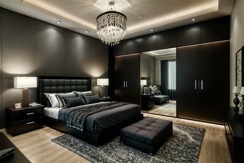 photo from pinterest of contemporary-style interior designed (bedroom interior) with night light and plant and bed and headboard and mirror and dresser closet and storage bench or ottoman and accent chair. . with . . cinematic photo, highly detailed, cinematic lighting, ultra-detailed, ultrarealistic, photorealism, 8k. trending on pinterest. contemporary interior design style. masterpiece, cinematic light, ultrarealistic+, photorealistic+, 8k, raw photo, realistic, sharp focus on eyes, (symmetrical eyes), (intact eyes), hyperrealistic, highest quality, best quality, , highly detailed, masterpiece, best quality, extremely detailed 8k wallpaper, masterpiece, best quality, ultra-detailed, best shadow, detailed background, detailed face, detailed eyes, high contrast, best illumination, detailed face, dulux, caustic, dynamic angle, detailed glow. dramatic lighting. highly detailed, insanely detailed hair, symmetrical, intricate details, professionally retouched, 8k high definition. strong bokeh. award winning photo.