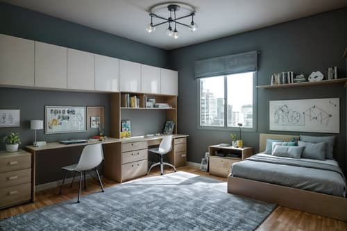 photo from pinterest of contemporary-style interior designed (kids room interior) with storage bench or ottoman and dresser closet and bed and plant and bedside table or night stand and night light and accent chair and kids desk. . with . . cinematic photo, highly detailed, cinematic lighting, ultra-detailed, ultrarealistic, photorealism, 8k. trending on pinterest. contemporary interior design style. masterpiece, cinematic light, ultrarealistic+, photorealistic+, 8k, raw photo, realistic, sharp focus on eyes, (symmetrical eyes), (intact eyes), hyperrealistic, highest quality, best quality, , highly detailed, masterpiece, best quality, extremely detailed 8k wallpaper, masterpiece, best quality, ultra-detailed, best shadow, detailed background, detailed face, detailed eyes, high contrast, best illumination, detailed face, dulux, caustic, dynamic angle, detailed glow. dramatic lighting. highly detailed, insanely detailed hair, symmetrical, intricate details, professionally retouched, 8k high definition. strong bokeh. award winning photo.
