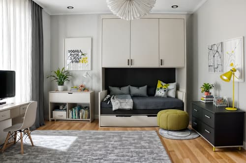 photo from pinterest of contemporary-style interior designed (kids room interior) with storage bench or ottoman and dresser closet and bed and plant and bedside table or night stand and night light and accent chair and kids desk. . with . . cinematic photo, highly detailed, cinematic lighting, ultra-detailed, ultrarealistic, photorealism, 8k. trending on pinterest. contemporary interior design style. masterpiece, cinematic light, ultrarealistic+, photorealistic+, 8k, raw photo, realistic, sharp focus on eyes, (symmetrical eyes), (intact eyes), hyperrealistic, highest quality, best quality, , highly detailed, masterpiece, best quality, extremely detailed 8k wallpaper, masterpiece, best quality, ultra-detailed, best shadow, detailed background, detailed face, detailed eyes, high contrast, best illumination, detailed face, dulux, caustic, dynamic angle, detailed glow. dramatic lighting. highly detailed, insanely detailed hair, symmetrical, intricate details, professionally retouched, 8k high definition. strong bokeh. award winning photo.