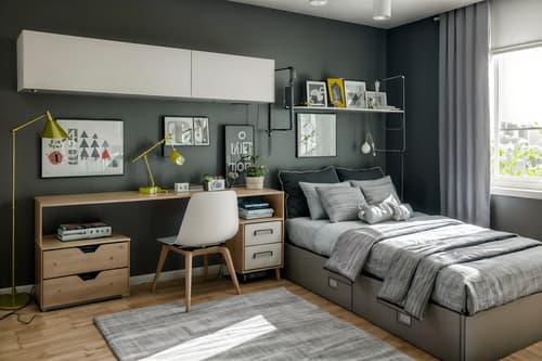 photo from pinterest of contemporary-style interior designed (kids room interior) with storage bench or ottoman and dresser closet and bed and plant and bedside table or night stand and night light and accent chair and kids desk. . with . . cinematic photo, highly detailed, cinematic lighting, ultra-detailed, ultrarealistic, photorealism, 8k. trending on pinterest. contemporary interior design style. masterpiece, cinematic light, ultrarealistic+, photorealistic+, 8k, raw photo, realistic, sharp focus on eyes, (symmetrical eyes), (intact eyes), hyperrealistic, highest quality, best quality, , highly detailed, masterpiece, best quality, extremely detailed 8k wallpaper, masterpiece, best quality, ultra-detailed, best shadow, detailed background, detailed face, detailed eyes, high contrast, best illumination, detailed face, dulux, caustic, dynamic angle, detailed glow. dramatic lighting. highly detailed, insanely detailed hair, symmetrical, intricate details, professionally retouched, 8k high definition. strong bokeh. award winning photo.
