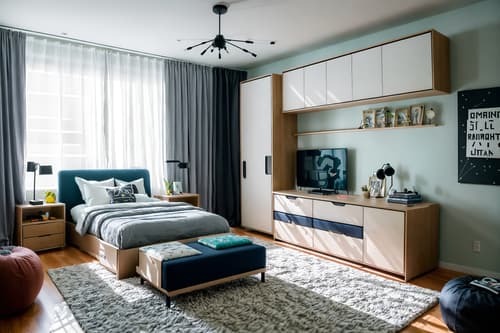 photo from pinterest of contemporary-style interior designed (kids room interior) with storage bench or ottoman and dresser closet and bed and plant and bedside table or night stand and night light and accent chair and kids desk. . with . . cinematic photo, highly detailed, cinematic lighting, ultra-detailed, ultrarealistic, photorealism, 8k. trending on pinterest. contemporary interior design style. masterpiece, cinematic light, ultrarealistic+, photorealistic+, 8k, raw photo, realistic, sharp focus on eyes, (symmetrical eyes), (intact eyes), hyperrealistic, highest quality, best quality, , highly detailed, masterpiece, best quality, extremely detailed 8k wallpaper, masterpiece, best quality, ultra-detailed, best shadow, detailed background, detailed face, detailed eyes, high contrast, best illumination, detailed face, dulux, caustic, dynamic angle, detailed glow. dramatic lighting. highly detailed, insanely detailed hair, symmetrical, intricate details, professionally retouched, 8k high definition. strong bokeh. award winning photo.