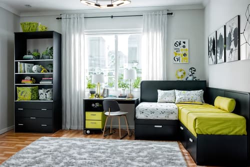 photo from pinterest of contemporary-style interior designed (kids room interior) with storage bench or ottoman and dresser closet and bed and plant and bedside table or night stand and night light and accent chair and kids desk. . with . . cinematic photo, highly detailed, cinematic lighting, ultra-detailed, ultrarealistic, photorealism, 8k. trending on pinterest. contemporary interior design style. masterpiece, cinematic light, ultrarealistic+, photorealistic+, 8k, raw photo, realistic, sharp focus on eyes, (symmetrical eyes), (intact eyes), hyperrealistic, highest quality, best quality, , highly detailed, masterpiece, best quality, extremely detailed 8k wallpaper, masterpiece, best quality, ultra-detailed, best shadow, detailed background, detailed face, detailed eyes, high contrast, best illumination, detailed face, dulux, caustic, dynamic angle, detailed glow. dramatic lighting. highly detailed, insanely detailed hair, symmetrical, intricate details, professionally retouched, 8k high definition. strong bokeh. award winning photo.
