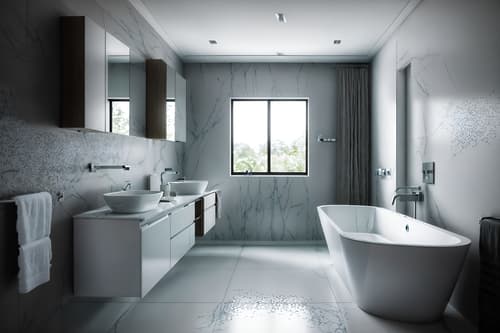 photo from pinterest of contemporary-style interior designed (bathroom interior) with bath rail and waste basket and bathroom sink with faucet and bathtub and toilet seat and bathroom cabinet and shower and bath towel. . with . . cinematic photo, highly detailed, cinematic lighting, ultra-detailed, ultrarealistic, photorealism, 8k. trending on pinterest. contemporary interior design style. masterpiece, cinematic light, ultrarealistic+, photorealistic+, 8k, raw photo, realistic, sharp focus on eyes, (symmetrical eyes), (intact eyes), hyperrealistic, highest quality, best quality, , highly detailed, masterpiece, best quality, extremely detailed 8k wallpaper, masterpiece, best quality, ultra-detailed, best shadow, detailed background, detailed face, detailed eyes, high contrast, best illumination, detailed face, dulux, caustic, dynamic angle, detailed glow. dramatic lighting. highly detailed, insanely detailed hair, symmetrical, intricate details, professionally retouched, 8k high definition. strong bokeh. award winning photo.