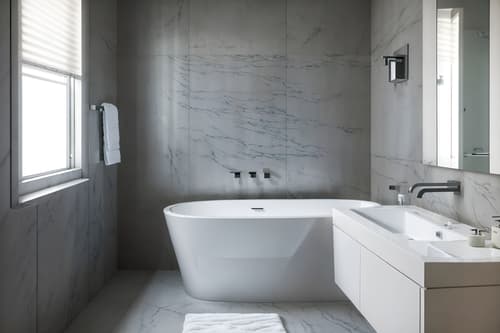 photo from pinterest of contemporary-style interior designed (bathroom interior) with bath rail and waste basket and bathroom sink with faucet and bathtub and toilet seat and bathroom cabinet and shower and bath towel. . with . . cinematic photo, highly detailed, cinematic lighting, ultra-detailed, ultrarealistic, photorealism, 8k. trending on pinterest. contemporary interior design style. masterpiece, cinematic light, ultrarealistic+, photorealistic+, 8k, raw photo, realistic, sharp focus on eyes, (symmetrical eyes), (intact eyes), hyperrealistic, highest quality, best quality, , highly detailed, masterpiece, best quality, extremely detailed 8k wallpaper, masterpiece, best quality, ultra-detailed, best shadow, detailed background, detailed face, detailed eyes, high contrast, best illumination, detailed face, dulux, caustic, dynamic angle, detailed glow. dramatic lighting. highly detailed, insanely detailed hair, symmetrical, intricate details, professionally retouched, 8k high definition. strong bokeh. award winning photo.