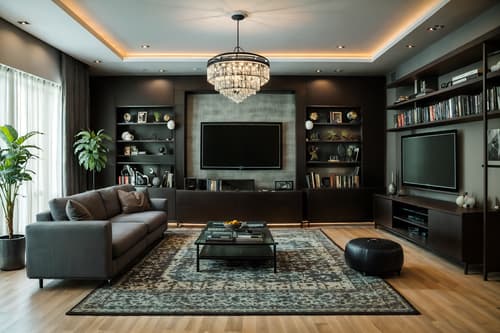 photo from pinterest of contemporary-style interior designed (living room interior) with televisions and bookshelves and coffee tables and electric lamps and chairs and plant and rug and occasional tables. . with . . cinematic photo, highly detailed, cinematic lighting, ultra-detailed, ultrarealistic, photorealism, 8k. trending on pinterest. contemporary interior design style. masterpiece, cinematic light, ultrarealistic+, photorealistic+, 8k, raw photo, realistic, sharp focus on eyes, (symmetrical eyes), (intact eyes), hyperrealistic, highest quality, best quality, , highly detailed, masterpiece, best quality, extremely detailed 8k wallpaper, masterpiece, best quality, ultra-detailed, best shadow, detailed background, detailed face, detailed eyes, high contrast, best illumination, detailed face, dulux, caustic, dynamic angle, detailed glow. dramatic lighting. highly detailed, insanely detailed hair, symmetrical, intricate details, professionally retouched, 8k high definition. strong bokeh. award winning photo.