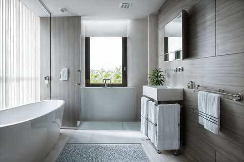 photo from pinterest of contemporary-style interior designed (hotel bathroom interior) with shower and waste basket and mirror and bath towel and bathtub and bathroom cabinet and plant and bath rail. . with . . cinematic photo, highly detailed, cinematic lighting, ultra-detailed, ultrarealistic, photorealism, 8k. trending on pinterest. contemporary interior design style. masterpiece, cinematic light, ultrarealistic+, photorealistic+, 8k, raw photo, realistic, sharp focus on eyes, (symmetrical eyes), (intact eyes), hyperrealistic, highest quality, best quality, , highly detailed, masterpiece, best quality, extremely detailed 8k wallpaper, masterpiece, best quality, ultra-detailed, best shadow, detailed background, detailed face, detailed eyes, high contrast, best illumination, detailed face, dulux, caustic, dynamic angle, detailed glow. dramatic lighting. highly detailed, insanely detailed hair, symmetrical, intricate details, professionally retouched, 8k high definition. strong bokeh. award winning photo.