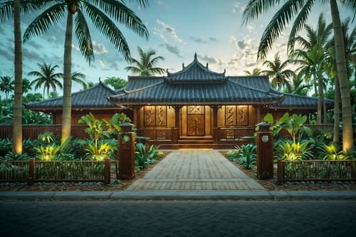 photo from pinterest of tropical-style exterior designed (house exterior exterior) . with cane motifs and bamboo and lattice prints and palm trees and wicker and teak and palm leaves and rattan. . cinematic photo, highly detailed, cinematic lighting, ultra-detailed, ultrarealistic, photorealism, 8k. trending on pinterest. tropical exterior design style. masterpiece, cinematic light, ultrarealistic+, photorealistic+, 8k, raw photo, realistic, sharp focus on eyes, (symmetrical eyes), (intact eyes), hyperrealistic, highest quality, best quality, , highly detailed, masterpiece, best quality, extremely detailed 8k wallpaper, masterpiece, best quality, ultra-detailed, best shadow, detailed background, detailed face, detailed eyes, high contrast, best illumination, detailed face, dulux, caustic, dynamic angle, detailed glow. dramatic lighting. highly detailed, insanely detailed hair, symmetrical, intricate details, professionally retouched, 8k high definition. strong bokeh. award winning photo.