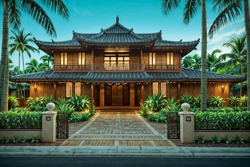 photo from pinterest of tropical-style exterior designed (house exterior exterior) . with cane motifs and bamboo and lattice prints and palm trees and wicker and teak and palm leaves and rattan. . cinematic photo, highly detailed, cinematic lighting, ultra-detailed, ultrarealistic, photorealism, 8k. trending on pinterest. tropical exterior design style. masterpiece, cinematic light, ultrarealistic+, photorealistic+, 8k, raw photo, realistic, sharp focus on eyes, (symmetrical eyes), (intact eyes), hyperrealistic, highest quality, best quality, , highly detailed, masterpiece, best quality, extremely detailed 8k wallpaper, masterpiece, best quality, ultra-detailed, best shadow, detailed background, detailed face, detailed eyes, high contrast, best illumination, detailed face, dulux, caustic, dynamic angle, detailed glow. dramatic lighting. highly detailed, insanely detailed hair, symmetrical, intricate details, professionally retouched, 8k high definition. strong bokeh. award winning photo.