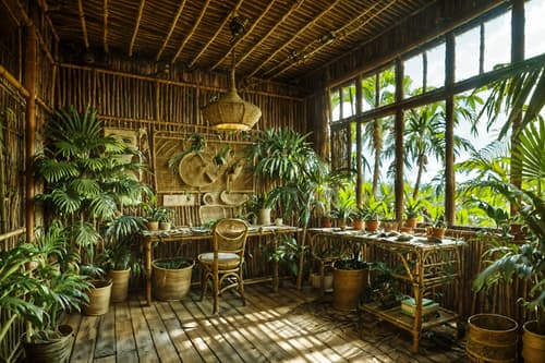photo from pinterest of tropical-style interior designed (workshop interior) with messy and wooden workbench and tool wall and messy. . with rattan and palm trees and teak and lattice prints and wicker and palm leaves and cane motifs and bamboo. . cinematic photo, highly detailed, cinematic lighting, ultra-detailed, ultrarealistic, photorealism, 8k. trending on pinterest. tropical interior design style. masterpiece, cinematic light, ultrarealistic+, photorealistic+, 8k, raw photo, realistic, sharp focus on eyes, (symmetrical eyes), (intact eyes), hyperrealistic, highest quality, best quality, , highly detailed, masterpiece, best quality, extremely detailed 8k wallpaper, masterpiece, best quality, ultra-detailed, best shadow, detailed background, detailed face, detailed eyes, high contrast, best illumination, detailed face, dulux, caustic, dynamic angle, detailed glow. dramatic lighting. highly detailed, insanely detailed hair, symmetrical, intricate details, professionally retouched, 8k high definition. strong bokeh. award winning photo.