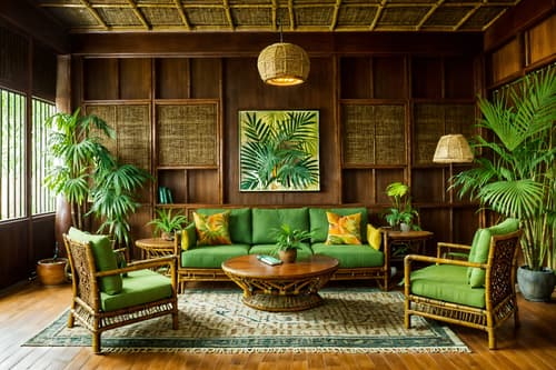 photo from pinterest of tropical-style interior designed (living room interior) with plant and coffee tables and televisions and rug and electric lamps and occasional tables and sofa and bookshelves. . with bamboo and palm trees and teak and lattice prints and wicker and palm leaves and cane motifs and rattan. . cinematic photo, highly detailed, cinematic lighting, ultra-detailed, ultrarealistic, photorealism, 8k. trending on pinterest. tropical interior design style. masterpiece, cinematic light, ultrarealistic+, photorealistic+, 8k, raw photo, realistic, sharp focus on eyes, (symmetrical eyes), (intact eyes), hyperrealistic, highest quality, best quality, , highly detailed, masterpiece, best quality, extremely detailed 8k wallpaper, masterpiece, best quality, ultra-detailed, best shadow, detailed background, detailed face, detailed eyes, high contrast, best illumination, detailed face, dulux, caustic, dynamic angle, detailed glow. dramatic lighting. highly detailed, insanely detailed hair, symmetrical, intricate details, professionally retouched, 8k high definition. strong bokeh. award winning photo.