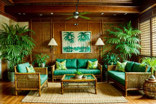 photo from pinterest of tropical-style interior designed (living room interior) with plant and coffee tables and televisions and rug and electric lamps and occasional tables and sofa and bookshelves. . with bamboo and palm trees and teak and lattice prints and wicker and palm leaves and cane motifs and rattan. . cinematic photo, highly detailed, cinematic lighting, ultra-detailed, ultrarealistic, photorealism, 8k. trending on pinterest. tropical interior design style. masterpiece, cinematic light, ultrarealistic+, photorealistic+, 8k, raw photo, realistic, sharp focus on eyes, (symmetrical eyes), (intact eyes), hyperrealistic, highest quality, best quality, , highly detailed, masterpiece, best quality, extremely detailed 8k wallpaper, masterpiece, best quality, ultra-detailed, best shadow, detailed background, detailed face, detailed eyes, high contrast, best illumination, detailed face, dulux, caustic, dynamic angle, detailed glow. dramatic lighting. highly detailed, insanely detailed hair, symmetrical, intricate details, professionally retouched, 8k high definition. strong bokeh. award winning photo.