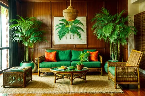 photo from pinterest of tropical-style interior designed (living room interior) with plant and coffee tables and televisions and rug and electric lamps and occasional tables and sofa and bookshelves. . with bamboo and palm trees and teak and lattice prints and wicker and palm leaves and cane motifs and rattan. . cinematic photo, highly detailed, cinematic lighting, ultra-detailed, ultrarealistic, photorealism, 8k. trending on pinterest. tropical interior design style. masterpiece, cinematic light, ultrarealistic+, photorealistic+, 8k, raw photo, realistic, sharp focus on eyes, (symmetrical eyes), (intact eyes), hyperrealistic, highest quality, best quality, , highly detailed, masterpiece, best quality, extremely detailed 8k wallpaper, masterpiece, best quality, ultra-detailed, best shadow, detailed background, detailed face, detailed eyes, high contrast, best illumination, detailed face, dulux, caustic, dynamic angle, detailed glow. dramatic lighting. highly detailed, insanely detailed hair, symmetrical, intricate details, professionally retouched, 8k high definition. strong bokeh. award winning photo.