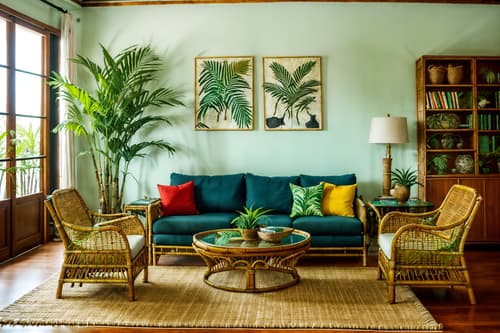 photo from pinterest of tropical-style interior designed (living room interior) with plant and coffee tables and televisions and rug and electric lamps and occasional tables and sofa and bookshelves. . with bamboo and palm trees and teak and lattice prints and wicker and palm leaves and cane motifs and rattan. . cinematic photo, highly detailed, cinematic lighting, ultra-detailed, ultrarealistic, photorealism, 8k. trending on pinterest. tropical interior design style. masterpiece, cinematic light, ultrarealistic+, photorealistic+, 8k, raw photo, realistic, sharp focus on eyes, (symmetrical eyes), (intact eyes), hyperrealistic, highest quality, best quality, , highly detailed, masterpiece, best quality, extremely detailed 8k wallpaper, masterpiece, best quality, ultra-detailed, best shadow, detailed background, detailed face, detailed eyes, high contrast, best illumination, detailed face, dulux, caustic, dynamic angle, detailed glow. dramatic lighting. highly detailed, insanely detailed hair, symmetrical, intricate details, professionally retouched, 8k high definition. strong bokeh. award winning photo.
