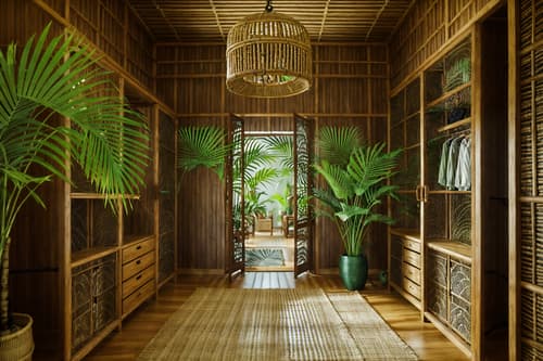 photo from pinterest of tropical-style interior designed (walk in closet interior) . with cane motifs and lattice prints and palm leaves and bamboo and teak and rattan and wicker and palm trees. . cinematic photo, highly detailed, cinematic lighting, ultra-detailed, ultrarealistic, photorealism, 8k. trending on pinterest. tropical interior design style. masterpiece, cinematic light, ultrarealistic+, photorealistic+, 8k, raw photo, realistic, sharp focus on eyes, (symmetrical eyes), (intact eyes), hyperrealistic, highest quality, best quality, , highly detailed, masterpiece, best quality, extremely detailed 8k wallpaper, masterpiece, best quality, ultra-detailed, best shadow, detailed background, detailed face, detailed eyes, high contrast, best illumination, detailed face, dulux, caustic, dynamic angle, detailed glow. dramatic lighting. highly detailed, insanely detailed hair, symmetrical, intricate details, professionally retouched, 8k high definition. strong bokeh. award winning photo.