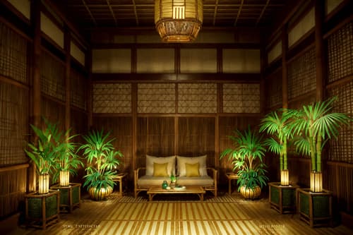 photo from pinterest of tropical-style interior designed (onsen interior) . with palm leaves and bamboo and rattan and lattice prints and cane motifs and wicker and teak and palm trees. . cinematic photo, highly detailed, cinematic lighting, ultra-detailed, ultrarealistic, photorealism, 8k. trending on pinterest. tropical interior design style. masterpiece, cinematic light, ultrarealistic+, photorealistic+, 8k, raw photo, realistic, sharp focus on eyes, (symmetrical eyes), (intact eyes), hyperrealistic, highest quality, best quality, , highly detailed, masterpiece, best quality, extremely detailed 8k wallpaper, masterpiece, best quality, ultra-detailed, best shadow, detailed background, detailed face, detailed eyes, high contrast, best illumination, detailed face, dulux, caustic, dynamic angle, detailed glow. dramatic lighting. highly detailed, insanely detailed hair, symmetrical, intricate details, professionally retouched, 8k high definition. strong bokeh. award winning photo.