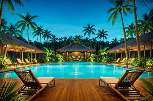 photo from pinterest of tropical-style designed (outdoor pool area ) with pool lights and pool lounge chairs and pool and pool lights. . with rattan and lattice prints and palm leaves and palm trees and wicker and teak and cane motifs and bamboo. . cinematic photo, highly detailed, cinematic lighting, ultra-detailed, ultrarealistic, photorealism, 8k. trending on pinterest. tropical design style. masterpiece, cinematic light, ultrarealistic+, photorealistic+, 8k, raw photo, realistic, sharp focus on eyes, (symmetrical eyes), (intact eyes), hyperrealistic, highest quality, best quality, , highly detailed, masterpiece, best quality, extremely detailed 8k wallpaper, masterpiece, best quality, ultra-detailed, best shadow, detailed background, detailed face, detailed eyes, high contrast, best illumination, detailed face, dulux, caustic, dynamic angle, detailed glow. dramatic lighting. highly detailed, insanely detailed hair, symmetrical, intricate details, professionally retouched, 8k high definition. strong bokeh. award winning photo.
