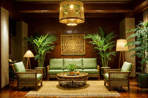 photo from pinterest of tropical-style interior designed (hotel lobby interior) with hanging lamps and sofas and plant and check in desk and rug and coffee tables and lounge chairs and furniture. . with wicker and palm trees and teak and lattice prints and cane motifs and rattan and palm leaves and bamboo. . cinematic photo, highly detailed, cinematic lighting, ultra-detailed, ultrarealistic, photorealism, 8k. trending on pinterest. tropical interior design style. masterpiece, cinematic light, ultrarealistic+, photorealistic+, 8k, raw photo, realistic, sharp focus on eyes, (symmetrical eyes), (intact eyes), hyperrealistic, highest quality, best quality, , highly detailed, masterpiece, best quality, extremely detailed 8k wallpaper, masterpiece, best quality, ultra-detailed, best shadow, detailed background, detailed face, detailed eyes, high contrast, best illumination, detailed face, dulux, caustic, dynamic angle, detailed glow. dramatic lighting. highly detailed, insanely detailed hair, symmetrical, intricate details, professionally retouched, 8k high definition. strong bokeh. award winning photo.