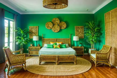 photo from pinterest of tropical-style interior designed (kids room interior) with headboard and accent chair and storage bench or ottoman and plant and bed and bedside table or night stand and night light and mirror. . with palm leaves and wicker and teak and cane motifs and rattan and lattice prints and palm trees and bamboo. . cinematic photo, highly detailed, cinematic lighting, ultra-detailed, ultrarealistic, photorealism, 8k. trending on pinterest. tropical interior design style. masterpiece, cinematic light, ultrarealistic+, photorealistic+, 8k, raw photo, realistic, sharp focus on eyes, (symmetrical eyes), (intact eyes), hyperrealistic, highest quality, best quality, , highly detailed, masterpiece, best quality, extremely detailed 8k wallpaper, masterpiece, best quality, ultra-detailed, best shadow, detailed background, detailed face, detailed eyes, high contrast, best illumination, detailed face, dulux, caustic, dynamic angle, detailed glow. dramatic lighting. highly detailed, insanely detailed hair, symmetrical, intricate details, professionally retouched, 8k high definition. strong bokeh. award winning photo.