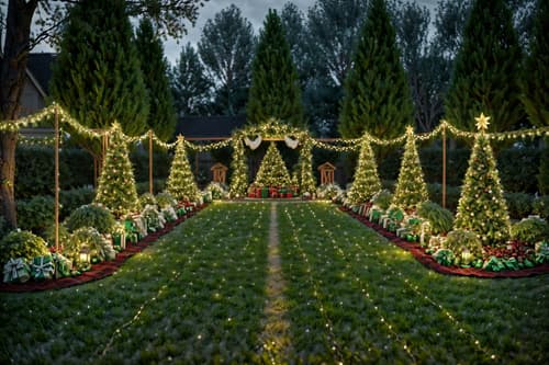 photo from pinterest of christmas-style designed (outdoor garden ) with garden plants and grass and garden tree and garden plants. . with berries and greenery draped and plaid rugs and snow outside and christmas ornaments and ribbons and giftwrapped gifts and tie pinecones and berries and a few big socks hanging. . cinematic photo, highly detailed, cinematic lighting, ultra-detailed, ultrarealistic, photorealism, 8k. trending on pinterest. christmas design style. masterpiece, cinematic light, ultrarealistic+, photorealistic+, 8k, raw photo, realistic, sharp focus on eyes, (symmetrical eyes), (intact eyes), hyperrealistic, highest quality, best quality, , highly detailed, masterpiece, best quality, extremely detailed 8k wallpaper, masterpiece, best quality, ultra-detailed, best shadow, detailed background, detailed face, detailed eyes, high contrast, best illumination, detailed face, dulux, caustic, dynamic angle, detailed glow. dramatic lighting. highly detailed, insanely detailed hair, symmetrical, intricate details, professionally retouched, 8k high definition. strong bokeh. award winning photo.