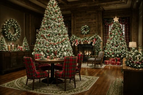 photo from pinterest of christmas-style interior designed (coffee shop interior) . with plaid rugs and snow outside and ribbons and tie pinecones and berries and a few big socks hanging and giftwrapped gifts and berries and greenery draped and christmas ornaments. . cinematic photo, highly detailed, cinematic lighting, ultra-detailed, ultrarealistic, photorealism, 8k. trending on pinterest. christmas interior design style. masterpiece, cinematic light, ultrarealistic+, photorealistic+, 8k, raw photo, realistic, sharp focus on eyes, (symmetrical eyes), (intact eyes), hyperrealistic, highest quality, best quality, , highly detailed, masterpiece, best quality, extremely detailed 8k wallpaper, masterpiece, best quality, ultra-detailed, best shadow, detailed background, detailed face, detailed eyes, high contrast, best illumination, detailed face, dulux, caustic, dynamic angle, detailed glow. dramatic lighting. highly detailed, insanely detailed hair, symmetrical, intricate details, professionally retouched, 8k high definition. strong bokeh. award winning photo.