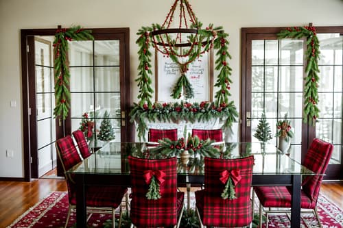 photo from pinterest of christmas-style interior designed (meeting room interior) with plant and vase and painting or photo on wall and cabinets and glass doors and boardroom table and office chairs and glass walls. . with berries and greenery draped and plaid rugs and christmas ornaments and tie pinecones and berries and a few big socks hanging and giftwrapped gifts and snow outside and ribbons. . cinematic photo, highly detailed, cinematic lighting, ultra-detailed, ultrarealistic, photorealism, 8k. trending on pinterest. christmas interior design style. masterpiece, cinematic light, ultrarealistic+, photorealistic+, 8k, raw photo, realistic, sharp focus on eyes, (symmetrical eyes), (intact eyes), hyperrealistic, highest quality, best quality, , highly detailed, masterpiece, best quality, extremely detailed 8k wallpaper, masterpiece, best quality, ultra-detailed, best shadow, detailed background, detailed face, detailed eyes, high contrast, best illumination, detailed face, dulux, caustic, dynamic angle, detailed glow. dramatic lighting. highly detailed, insanely detailed hair, symmetrical, intricate details, professionally retouched, 8k high definition. strong bokeh. award winning photo.