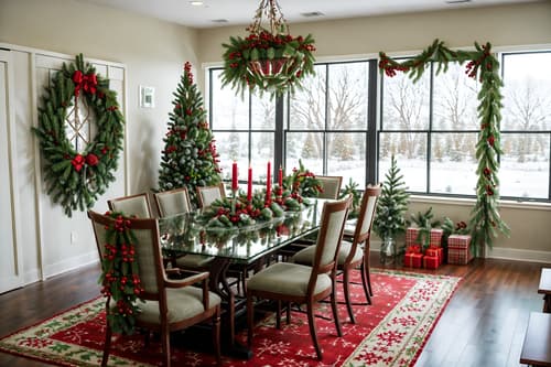 photo from pinterest of christmas-style interior designed (meeting room interior) with plant and vase and painting or photo on wall and cabinets and glass doors and boardroom table and office chairs and glass walls. . with berries and greenery draped and plaid rugs and christmas ornaments and tie pinecones and berries and a few big socks hanging and giftwrapped gifts and snow outside and ribbons. . cinematic photo, highly detailed, cinematic lighting, ultra-detailed, ultrarealistic, photorealism, 8k. trending on pinterest. christmas interior design style. masterpiece, cinematic light, ultrarealistic+, photorealistic+, 8k, raw photo, realistic, sharp focus on eyes, (symmetrical eyes), (intact eyes), hyperrealistic, highest quality, best quality, , highly detailed, masterpiece, best quality, extremely detailed 8k wallpaper, masterpiece, best quality, ultra-detailed, best shadow, detailed background, detailed face, detailed eyes, high contrast, best illumination, detailed face, dulux, caustic, dynamic angle, detailed glow. dramatic lighting. highly detailed, insanely detailed hair, symmetrical, intricate details, professionally retouched, 8k high definition. strong bokeh. award winning photo.