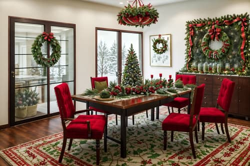 photo from pinterest of christmas-style interior designed (meeting room interior) with plant and vase and painting or photo on wall and cabinets and glass doors and boardroom table and office chairs and glass walls. . with berries and greenery draped and plaid rugs and christmas ornaments and tie pinecones and berries and a few big socks hanging and giftwrapped gifts and snow outside and ribbons. . cinematic photo, highly detailed, cinematic lighting, ultra-detailed, ultrarealistic, photorealism, 8k. trending on pinterest. christmas interior design style. masterpiece, cinematic light, ultrarealistic+, photorealistic+, 8k, raw photo, realistic, sharp focus on eyes, (symmetrical eyes), (intact eyes), hyperrealistic, highest quality, best quality, , highly detailed, masterpiece, best quality, extremely detailed 8k wallpaper, masterpiece, best quality, ultra-detailed, best shadow, detailed background, detailed face, detailed eyes, high contrast, best illumination, detailed face, dulux, caustic, dynamic angle, detailed glow. dramatic lighting. highly detailed, insanely detailed hair, symmetrical, intricate details, professionally retouched, 8k high definition. strong bokeh. award winning photo.