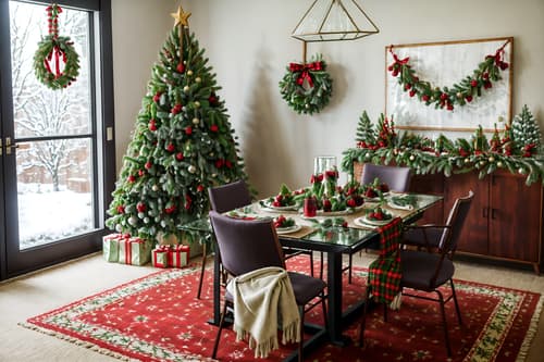 photo from pinterest of christmas-style interior designed (meeting room interior) with plant and vase and painting or photo on wall and cabinets and glass doors and boardroom table and office chairs and glass walls. . with berries and greenery draped and plaid rugs and christmas ornaments and tie pinecones and berries and a few big socks hanging and giftwrapped gifts and snow outside and ribbons. . cinematic photo, highly detailed, cinematic lighting, ultra-detailed, ultrarealistic, photorealism, 8k. trending on pinterest. christmas interior design style. masterpiece, cinematic light, ultrarealistic+, photorealistic+, 8k, raw photo, realistic, sharp focus on eyes, (symmetrical eyes), (intact eyes), hyperrealistic, highest quality, best quality, , highly detailed, masterpiece, best quality, extremely detailed 8k wallpaper, masterpiece, best quality, ultra-detailed, best shadow, detailed background, detailed face, detailed eyes, high contrast, best illumination, detailed face, dulux, caustic, dynamic angle, detailed glow. dramatic lighting. highly detailed, insanely detailed hair, symmetrical, intricate details, professionally retouched, 8k high definition. strong bokeh. award winning photo.