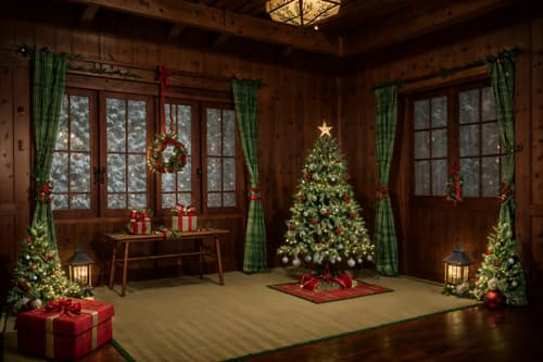 photo from pinterest of christmas-style interior designed (onsen interior) . with plaid rugs and christmas ornaments and giftwrapped gifts and a few big socks hanging and berries and greenery draped and ribbons and tie pinecones and berries and snow outside. . cinematic photo, highly detailed, cinematic lighting, ultra-detailed, ultrarealistic, photorealism, 8k. trending on pinterest. christmas interior design style. masterpiece, cinematic light, ultrarealistic+, photorealistic+, 8k, raw photo, realistic, sharp focus on eyes, (symmetrical eyes), (intact eyes), hyperrealistic, highest quality, best quality, , highly detailed, masterpiece, best quality, extremely detailed 8k wallpaper, masterpiece, best quality, ultra-detailed, best shadow, detailed background, detailed face, detailed eyes, high contrast, best illumination, detailed face, dulux, caustic, dynamic angle, detailed glow. dramatic lighting. highly detailed, insanely detailed hair, symmetrical, intricate details, professionally retouched, 8k high definition. strong bokeh. award winning photo.