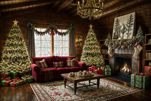 photo from pinterest of christmas-style interior designed (attic interior) . with giftwrapped gifts and christmas ornaments and tie pinecones and berries and ribbons and a few big socks hanging and plaid rugs and snow outside and berries and greenery draped. . cinematic photo, highly detailed, cinematic lighting, ultra-detailed, ultrarealistic, photorealism, 8k. trending on pinterest. christmas interior design style. masterpiece, cinematic light, ultrarealistic+, photorealistic+, 8k, raw photo, realistic, sharp focus on eyes, (symmetrical eyes), (intact eyes), hyperrealistic, highest quality, best quality, , highly detailed, masterpiece, best quality, extremely detailed 8k wallpaper, masterpiece, best quality, ultra-detailed, best shadow, detailed background, detailed face, detailed eyes, high contrast, best illumination, detailed face, dulux, caustic, dynamic angle, detailed glow. dramatic lighting. highly detailed, insanely detailed hair, symmetrical, intricate details, professionally retouched, 8k high definition. strong bokeh. award winning photo.