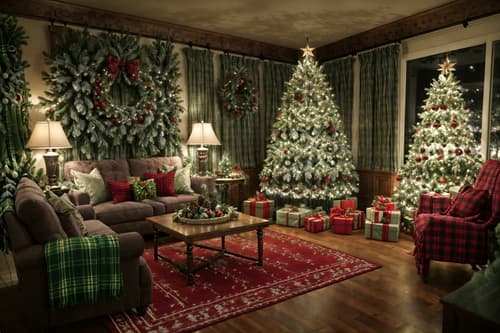 photo from pinterest of christmas-style interior designed (clothing store interior) . with giftwrapped gifts and christmas ornaments and plaid rugs and tie pinecones and berries and ribbons and berries and greenery draped and snow outside and a few big socks hanging. . cinematic photo, highly detailed, cinematic lighting, ultra-detailed, ultrarealistic, photorealism, 8k. trending on pinterest. christmas interior design style. masterpiece, cinematic light, ultrarealistic+, photorealistic+, 8k, raw photo, realistic, sharp focus on eyes, (symmetrical eyes), (intact eyes), hyperrealistic, highest quality, best quality, , highly detailed, masterpiece, best quality, extremely detailed 8k wallpaper, masterpiece, best quality, ultra-detailed, best shadow, detailed background, detailed face, detailed eyes, high contrast, best illumination, detailed face, dulux, caustic, dynamic angle, detailed glow. dramatic lighting. highly detailed, insanely detailed hair, symmetrical, intricate details, professionally retouched, 8k high definition. strong bokeh. award winning photo.
