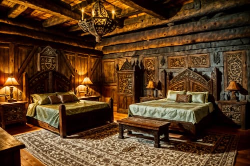 photo from pinterest of medieval-style interior designed (kids room interior) with storage bench or ottoman and dresser closet and bed and bedside table or night stand and headboard and plant and night light and mirror. . with castle interior and carved wooden tables and carved wooden benches and medieval shields on the wall and stone or wooden floor and stone walls and intricate wooden inlay designs and carvings and timber beams. . cinematic photo, highly detailed, cinematic lighting, ultra-detailed, ultrarealistic, photorealism, 8k. trending on pinterest. medieval interior design style. masterpiece, cinematic light, ultrarealistic+, photorealistic+, 8k, raw photo, realistic, sharp focus on eyes, (symmetrical eyes), (intact eyes), hyperrealistic, highest quality, best quality, , highly detailed, masterpiece, best quality, extremely detailed 8k wallpaper, masterpiece, best quality, ultra-detailed, best shadow, detailed background, detailed face, detailed eyes, high contrast, best illumination, detailed face, dulux, caustic, dynamic angle, detailed glow. dramatic lighting. highly detailed, insanely detailed hair, symmetrical, intricate details, professionally retouched, 8k high definition. strong bokeh. award winning photo.