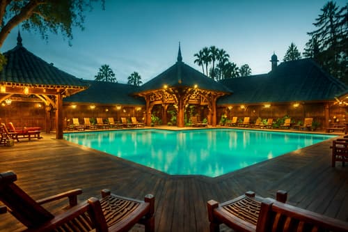 photo from pinterest of medieval-style designed (outdoor pool area ) with pool lounge chairs and pool lights and pool and pool lounge chairs. . with carved wooden benches and intricate wooden inlay designs and carvings and castle and deep colors like red, gold, or blue and timber beams and carved wooden tables and castle and carved wooden chairs. . cinematic photo, highly detailed, cinematic lighting, ultra-detailed, ultrarealistic, photorealism, 8k. trending on pinterest. medieval design style. masterpiece, cinematic light, ultrarealistic+, photorealistic+, 8k, raw photo, realistic, sharp focus on eyes, (symmetrical eyes), (intact eyes), hyperrealistic, highest quality, best quality, , highly detailed, masterpiece, best quality, extremely detailed 8k wallpaper, masterpiece, best quality, ultra-detailed, best shadow, detailed background, detailed face, detailed eyes, high contrast, best illumination, detailed face, dulux, caustic, dynamic angle, detailed glow. dramatic lighting. highly detailed, insanely detailed hair, symmetrical, intricate details, professionally retouched, 8k high definition. strong bokeh. award winning photo.