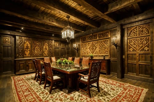photo from pinterest of medieval-style interior designed (meeting room interior) with painting or photo on wall and boardroom table and glass walls and vase and cabinets and glass doors and office chairs and plant. . with carved wooden chairs and timber beams and carved wooden benches and stone walls and intricate wooden inlay designs and carvings and timber walls and heavy furniture pieces and medieval shields on the wall. . cinematic photo, highly detailed, cinematic lighting, ultra-detailed, ultrarealistic, photorealism, 8k. trending on pinterest. medieval interior design style. masterpiece, cinematic light, ultrarealistic+, photorealistic+, 8k, raw photo, realistic, sharp focus on eyes, (symmetrical eyes), (intact eyes), hyperrealistic, highest quality, best quality, , highly detailed, masterpiece, best quality, extremely detailed 8k wallpaper, masterpiece, best quality, ultra-detailed, best shadow, detailed background, detailed face, detailed eyes, high contrast, best illumination, detailed face, dulux, caustic, dynamic angle, detailed glow. dramatic lighting. highly detailed, insanely detailed hair, symmetrical, intricate details, professionally retouched, 8k high definition. strong bokeh. award winning photo.