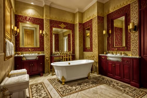 photo from pinterest of medieval-style interior designed (hotel bathroom interior) with bath towel and bathroom cabinet and toilet seat and bathroom sink with faucet and plant and bath rail and mirror and waste basket. . with deep colors like red, gold, or blue and stone walls and velvet, chenille, damask, and brocade draperies and fabrics and gothic appearance and upholstery on chairs and sofas and timber walls and stone or wooden floor and heavy furniture pieces. . cinematic photo, highly detailed, cinematic lighting, ultra-detailed, ultrarealistic, photorealism, 8k. trending on pinterest. medieval interior design style. masterpiece, cinematic light, ultrarealistic+, photorealistic+, 8k, raw photo, realistic, sharp focus on eyes, (symmetrical eyes), (intact eyes), hyperrealistic, highest quality, best quality, , highly detailed, masterpiece, best quality, extremely detailed 8k wallpaper, masterpiece, best quality, ultra-detailed, best shadow, detailed background, detailed face, detailed eyes, high contrast, best illumination, detailed face, dulux, caustic, dynamic angle, detailed glow. dramatic lighting. highly detailed, insanely detailed hair, symmetrical, intricate details, professionally retouched, 8k high definition. strong bokeh. award winning photo.