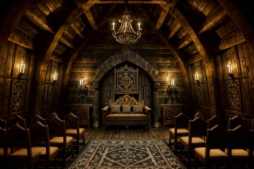 photo from pinterest of medieval-style interior designed (attic interior) . with gothic appearance and stone walls and carved wooden chairs and castle interior and medieval shields on the wall and castle interior and intricate wooden inlay designs and carvings and upholstery on chairs and sofas. . cinematic photo, highly detailed, cinematic lighting, ultra-detailed, ultrarealistic, photorealism, 8k. trending on pinterest. medieval interior design style. masterpiece, cinematic light, ultrarealistic+, photorealistic+, 8k, raw photo, realistic, sharp focus on eyes, (symmetrical eyes), (intact eyes), hyperrealistic, highest quality, best quality, , highly detailed, masterpiece, best quality, extremely detailed 8k wallpaper, masterpiece, best quality, ultra-detailed, best shadow, detailed background, detailed face, detailed eyes, high contrast, best illumination, detailed face, dulux, caustic, dynamic angle, detailed glow. dramatic lighting. highly detailed, insanely detailed hair, symmetrical, intricate details, professionally retouched, 8k high definition. strong bokeh. award winning photo.