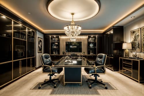 photo from pinterest of hollywood glam-style interior designed (home office interior) with office chair and desk lamp and plant and cabinets and computer desk and office chair. . . cinematic photo, highly detailed, cinematic lighting, ultra-detailed, ultrarealistic, photorealism, 8k. trending on pinterest. hollywood glam interior design style. masterpiece, cinematic light, ultrarealistic+, photorealistic+, 8k, raw photo, realistic, sharp focus on eyes, (symmetrical eyes), (intact eyes), hyperrealistic, highest quality, best quality, , highly detailed, masterpiece, best quality, extremely detailed 8k wallpaper, masterpiece, best quality, ultra-detailed, best shadow, detailed background, detailed face, detailed eyes, high contrast, best illumination, detailed face, dulux, caustic, dynamic angle, detailed glow. dramatic lighting. highly detailed, insanely detailed hair, symmetrical, intricate details, professionally retouched, 8k high definition. strong bokeh. award winning photo.