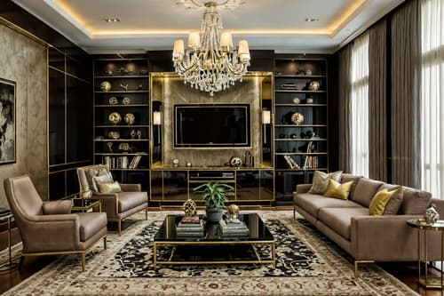 photo from pinterest of hollywood glam-style interior designed (living room interior) with sofa and electric lamps and coffee tables and occasional tables and televisions and rug and plant and bookshelves. . . cinematic photo, highly detailed, cinematic lighting, ultra-detailed, ultrarealistic, photorealism, 8k. trending on pinterest. hollywood glam interior design style. masterpiece, cinematic light, ultrarealistic+, photorealistic+, 8k, raw photo, realistic, sharp focus on eyes, (symmetrical eyes), (intact eyes), hyperrealistic, highest quality, best quality, , highly detailed, masterpiece, best quality, extremely detailed 8k wallpaper, masterpiece, best quality, ultra-detailed, best shadow, detailed background, detailed face, detailed eyes, high contrast, best illumination, detailed face, dulux, caustic, dynamic angle, detailed glow. dramatic lighting. highly detailed, insanely detailed hair, symmetrical, intricate details, professionally retouched, 8k high definition. strong bokeh. award winning photo.