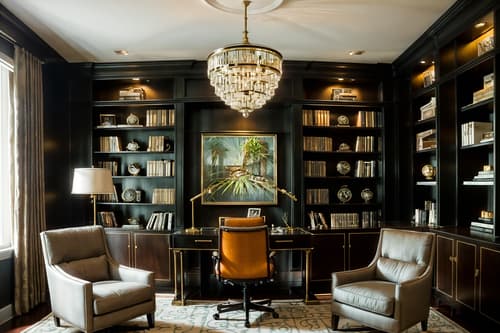 photo from pinterest of hollywood glam-style interior designed (study room interior) with office chair and bookshelves and desk lamp and lounge chair and cabinets and writing desk and plant and office chair. . . cinematic photo, highly detailed, cinematic lighting, ultra-detailed, ultrarealistic, photorealism, 8k. trending on pinterest. hollywood glam interior design style. masterpiece, cinematic light, ultrarealistic+, photorealistic+, 8k, raw photo, realistic, sharp focus on eyes, (symmetrical eyes), (intact eyes), hyperrealistic, highest quality, best quality, , highly detailed, masterpiece, best quality, extremely detailed 8k wallpaper, masterpiece, best quality, ultra-detailed, best shadow, detailed background, detailed face, detailed eyes, high contrast, best illumination, detailed face, dulux, caustic, dynamic angle, detailed glow. dramatic lighting. highly detailed, insanely detailed hair, symmetrical, intricate details, professionally retouched, 8k high definition. strong bokeh. award winning photo.