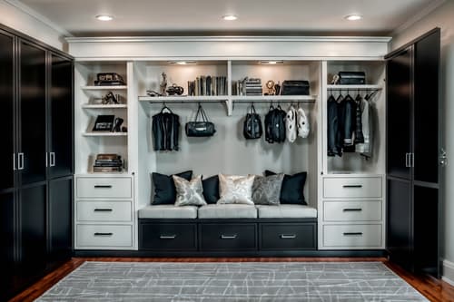 photo from pinterest of hollywood glam-style interior designed (drop zone interior) with high up storage and storage baskets and wall hooks for coats and a bench and lockers and storage drawers and shelves for shoes and cabinets. . . cinematic photo, highly detailed, cinematic lighting, ultra-detailed, ultrarealistic, photorealism, 8k. trending on pinterest. hollywood glam interior design style. masterpiece, cinematic light, ultrarealistic+, photorealistic+, 8k, raw photo, realistic, sharp focus on eyes, (symmetrical eyes), (intact eyes), hyperrealistic, highest quality, best quality, , highly detailed, masterpiece, best quality, extremely detailed 8k wallpaper, masterpiece, best quality, ultra-detailed, best shadow, detailed background, detailed face, detailed eyes, high contrast, best illumination, detailed face, dulux, caustic, dynamic angle, detailed glow. dramatic lighting. highly detailed, insanely detailed hair, symmetrical, intricate details, professionally retouched, 8k high definition. strong bokeh. award winning photo.