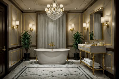 photo from pinterest of hollywood glam-style interior designed (hotel bathroom interior) with bathtub and bathroom cabinet and bath towel and shower and toilet seat and bathroom sink with faucet and plant and waste basket. . . cinematic photo, highly detailed, cinematic lighting, ultra-detailed, ultrarealistic, photorealism, 8k. trending on pinterest. hollywood glam interior design style. masterpiece, cinematic light, ultrarealistic+, photorealistic+, 8k, raw photo, realistic, sharp focus on eyes, (symmetrical eyes), (intact eyes), hyperrealistic, highest quality, best quality, , highly detailed, masterpiece, best quality, extremely detailed 8k wallpaper, masterpiece, best quality, ultra-detailed, best shadow, detailed background, detailed face, detailed eyes, high contrast, best illumination, detailed face, dulux, caustic, dynamic angle, detailed glow. dramatic lighting. highly detailed, insanely detailed hair, symmetrical, intricate details, professionally retouched, 8k high definition. strong bokeh. award winning photo.