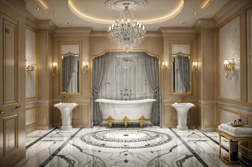 photo from pinterest of hollywood glam-style interior designed (hotel bathroom interior) with bathtub and bathroom cabinet and bath towel and shower and toilet seat and bathroom sink with faucet and plant and waste basket. . . cinematic photo, highly detailed, cinematic lighting, ultra-detailed, ultrarealistic, photorealism, 8k. trending on pinterest. hollywood glam interior design style. masterpiece, cinematic light, ultrarealistic+, photorealistic+, 8k, raw photo, realistic, sharp focus on eyes, (symmetrical eyes), (intact eyes), hyperrealistic, highest quality, best quality, , highly detailed, masterpiece, best quality, extremely detailed 8k wallpaper, masterpiece, best quality, ultra-detailed, best shadow, detailed background, detailed face, detailed eyes, high contrast, best illumination, detailed face, dulux, caustic, dynamic angle, detailed glow. dramatic lighting. highly detailed, insanely detailed hair, symmetrical, intricate details, professionally retouched, 8k high definition. strong bokeh. award winning photo.